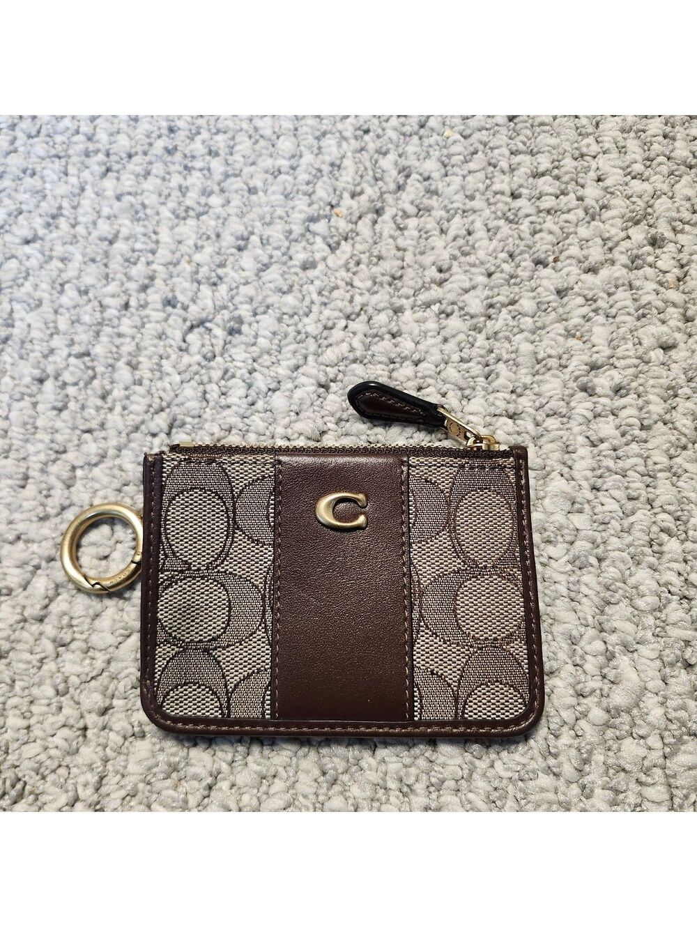 Coach Essentials Mini ID Card Case Signature Zip with Key Ring in Brown - Picture 5 of 8